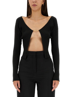 JACQUEMUS Elegant Long Cardigan with Deep Round Neckline