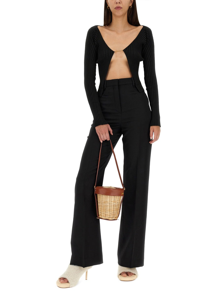 JACQUEMUS Elegant Long Cardigan with Deep Round Neckline