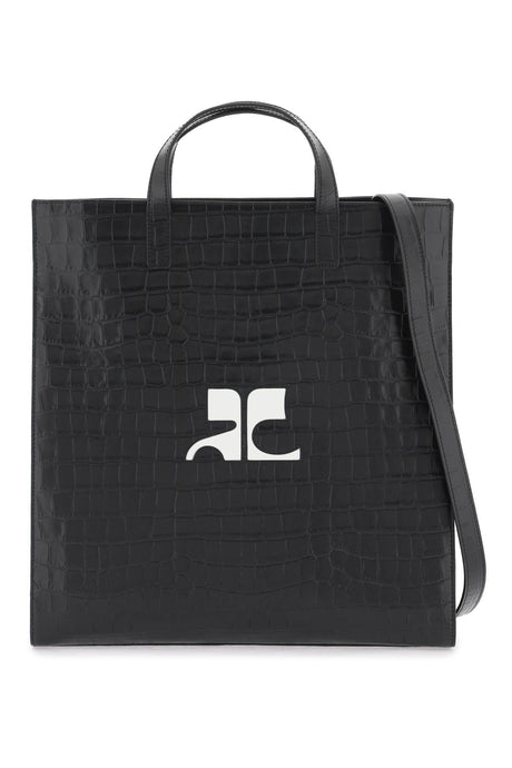 COURREGÈS Black Crocodile-Effect Tote Handbag for Women - Luxury Leather Bag for SS24
