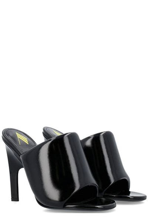 THE ATTICO Black Eco-Patent Leather Rem Sandals for Women