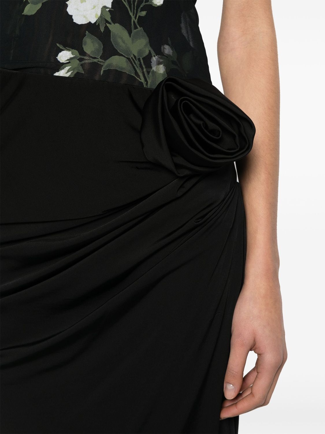 芒果布婷黑色花卉裝飾裙