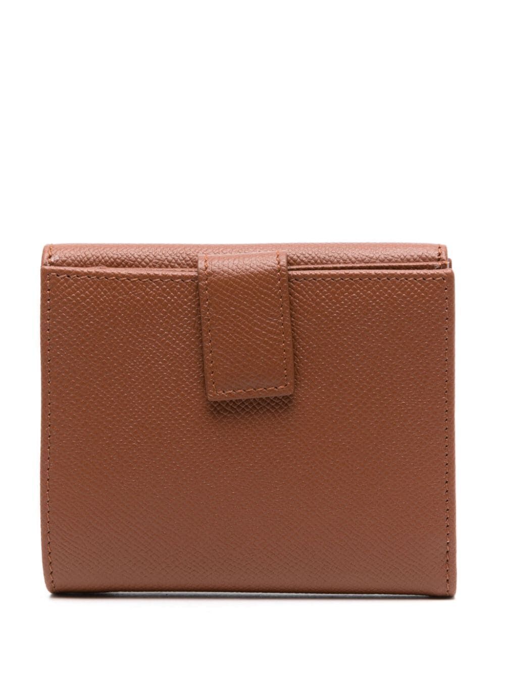 FERRAGAMO Mini Clip Wallet in Grained Brown Leather