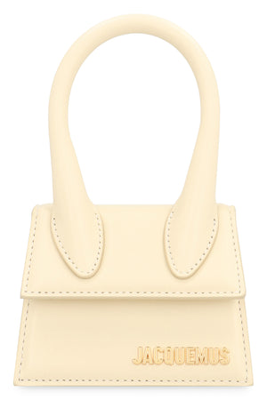 Ivory Leather Handbag with Stiff Handle and Gold-Tone Hardware