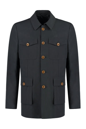 黑色純棉男士扣前夾克 - FW23