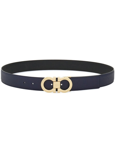 Ferragamo Reversible Grained Leather Gancini Hook Belt - 3.5 cm Height