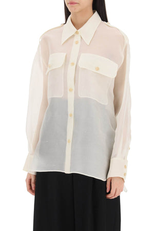 Oversized Silk Knit Shirt in Neutral for Women