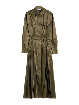فستان أخضر أنيق للنساء - قماش حريري وبوليستر فاخر، مجموعة FW23
