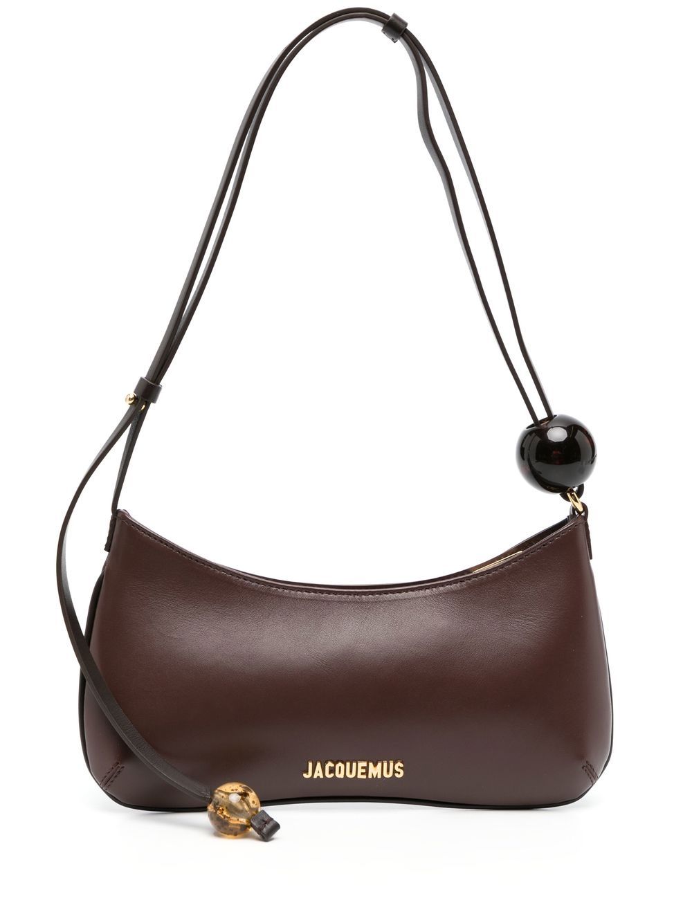 JACQUEMUS Black Smooth Leather Beaded Shoulder Handbag