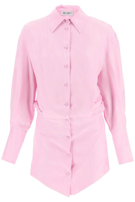 THE ATTICO Pink Mini Shirt Dress for Women with Shiny-Finish Monogram Motif