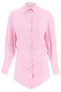 THE ATTICO Pink Mini Shirt Dress for Women with Shiny-Finish Monogram Motif