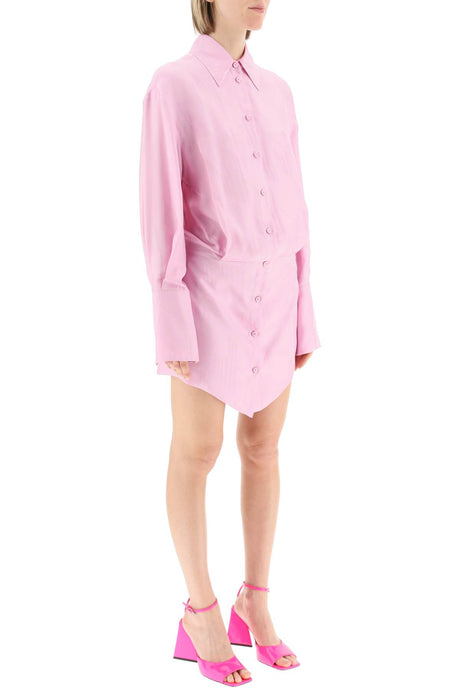 THE ATTICO Pink Mini Shirt Dress for Women with Shiny-Finish Monogram Motif