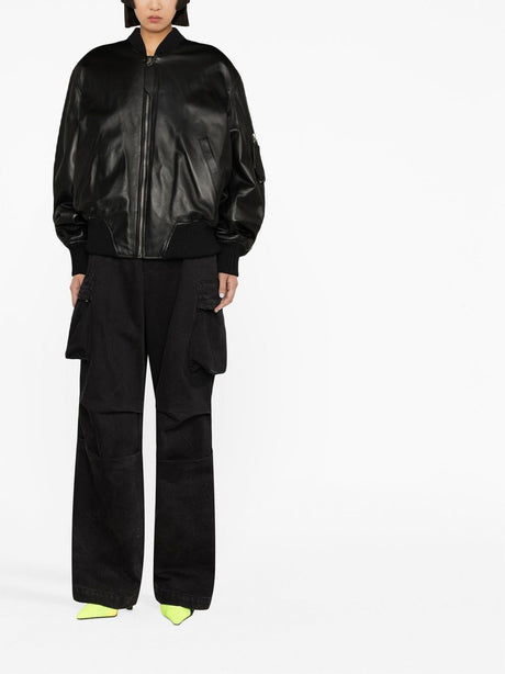 Black Leather Bomber Jacket for Women