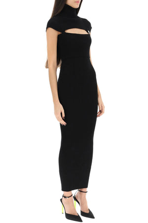 THE ATTICO Chic Black Knit Midi Dress with Cut-Out Details