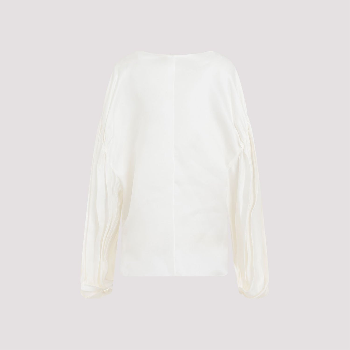 KHAITE Silk Boat Neck Top with Pleated Long Sleeves