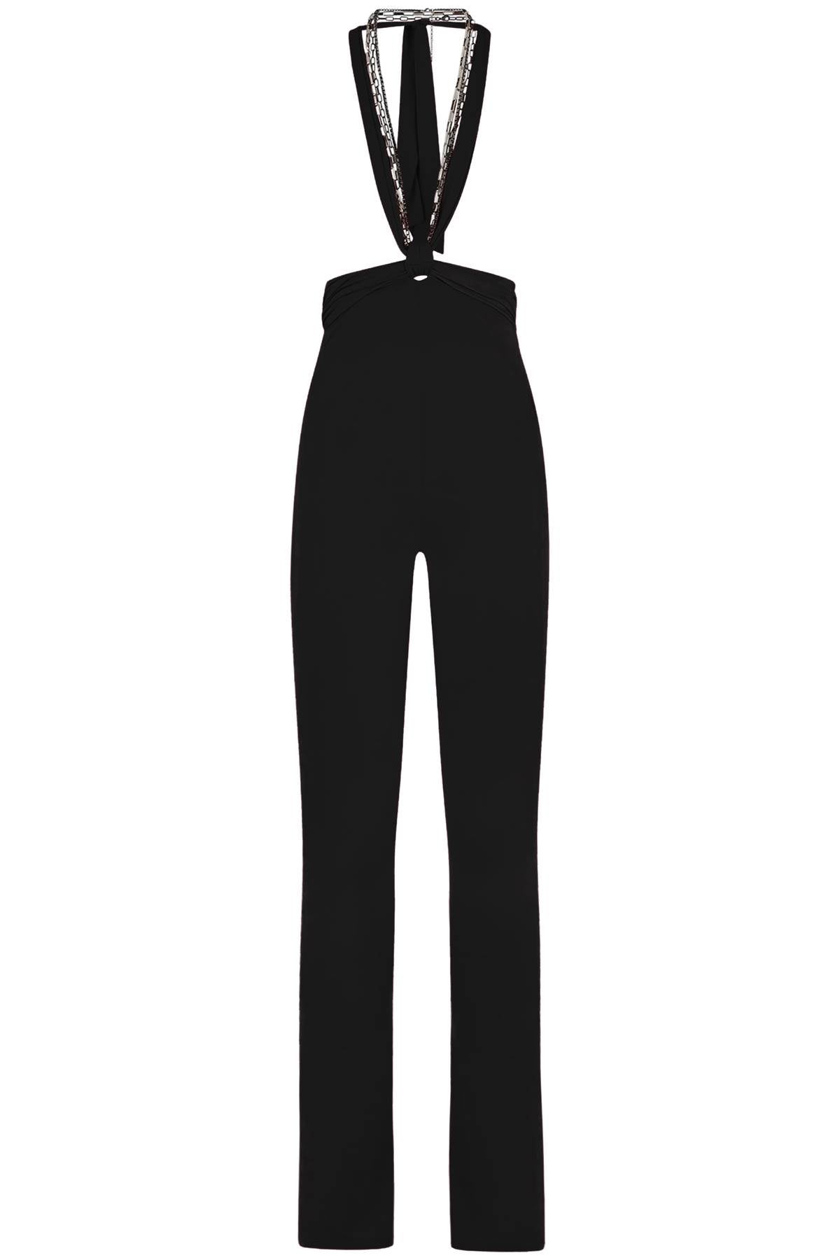 高腰镂空连帽裤，内搭自绑链条与蝴蝶结设计