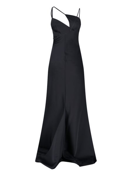 فستان ساتان أسود طويل غير متماثل للنساء - مجموعة SS23