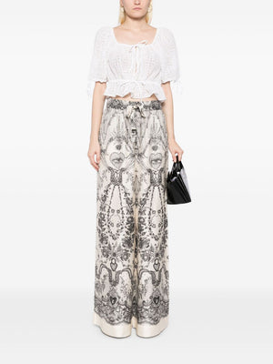 ZIMMERMANN Silk Trousers with Graphic Print and Drawstring Waist