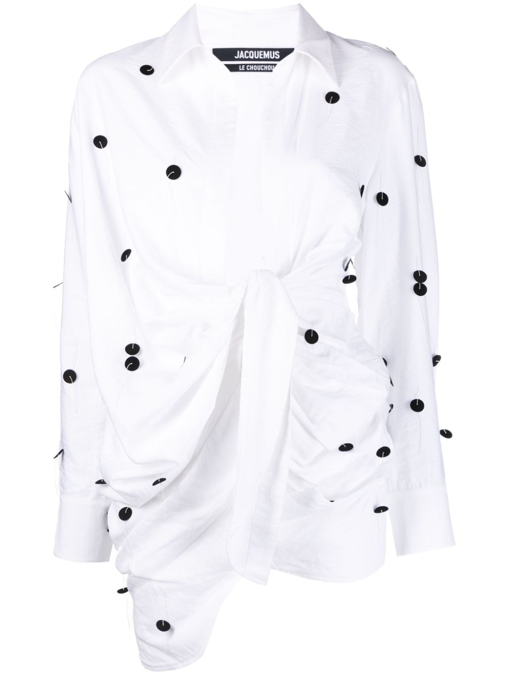 JACQUEMUS BAHIA Embroidered Wrap Minidress - White/Black