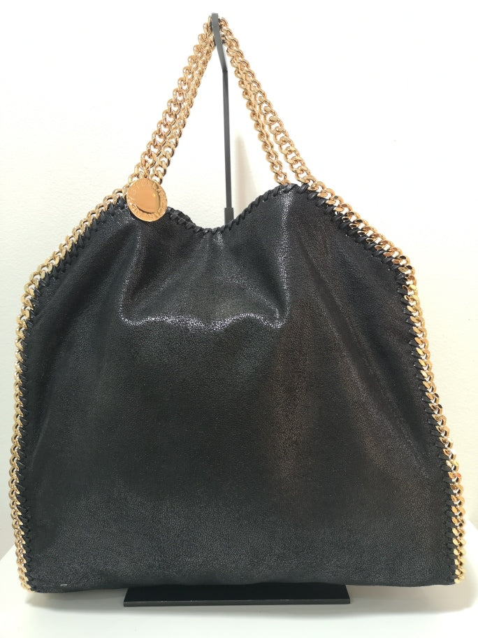 Stylish Black Leather Tote Handbag with Chain Details