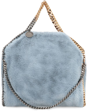 STELLA MCCARTNEY Light Blue Faux Fur Tote Bag for Women with Silver Chain Trim