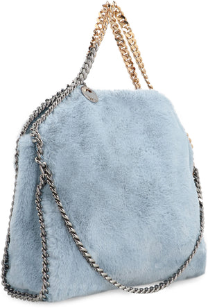 STELLA MCCARTNEY Light Blue Faux Fur Tote Bag for Women with Silver Chain Trim