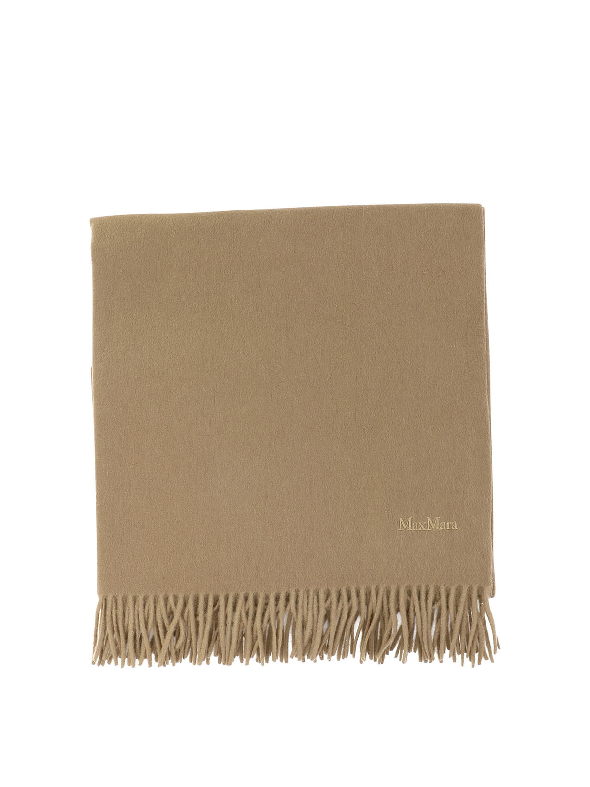 MAX MARA Cashmere Scarf - Monochromatic Tan with Embroidered Logo