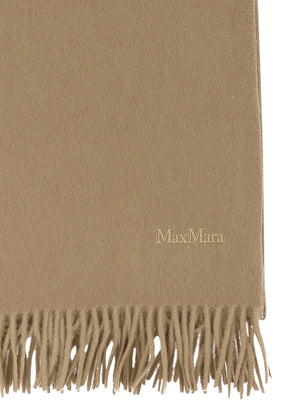 MAX MARA Cashmere Scarf - Monochromatic Tan with Embroidered Logo