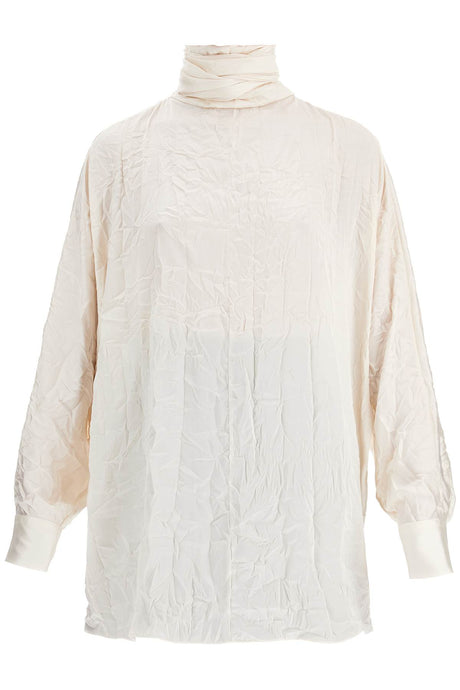 KHAITE Crinkled Satin Blouse with Kimono Sleeves - Size S