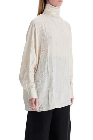 KHAITE Crinkled Satin Blouse with Kimono Sleeves - Size S