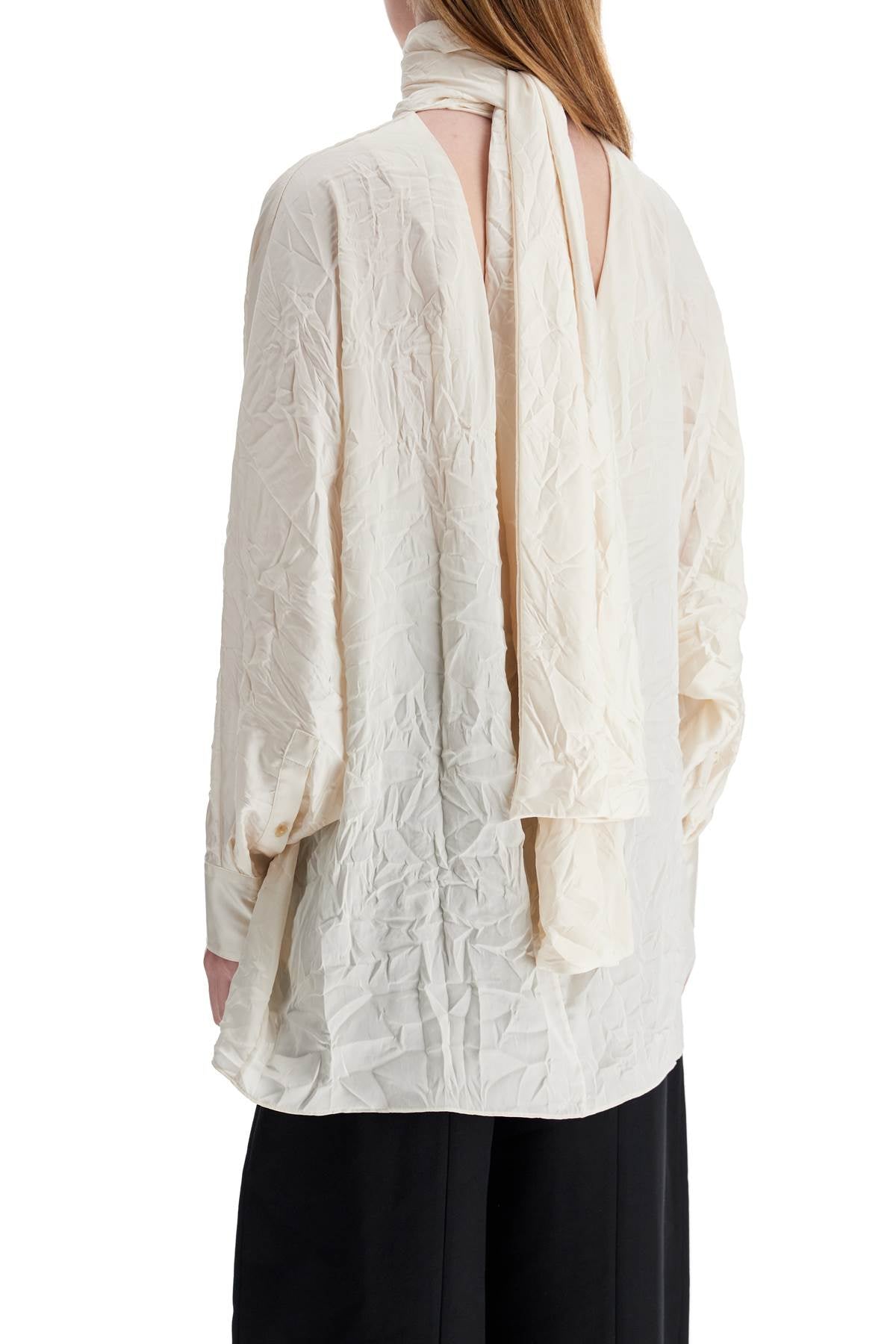 KHAITE Crinkled Satin Blouse with Kimono Sleeves - Size S