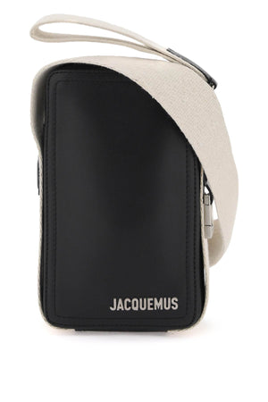 JACQUEMUS Men's Black Leather Vertical Crossbody Bag for SS24