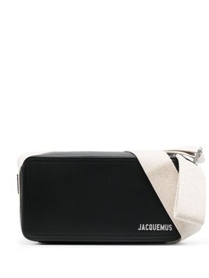 JACQUEMUS Mini Black Leather Horizontal Crossbody Camera Bag