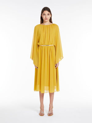 Mustard Long Silk Dress for Women - FW23 Collection