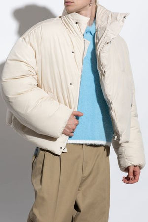 Asymmetric Buttoned Highneck Puffer Jacket for Men