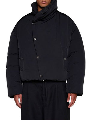 Asymmetric Buttoned Highneck Puffer Jacket for Men