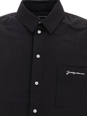 JACQUEMUS Men's Black Overshirt from FW23 Le Chouchou Collection - Loose Fit with Classic Collar and Logo Embroidery