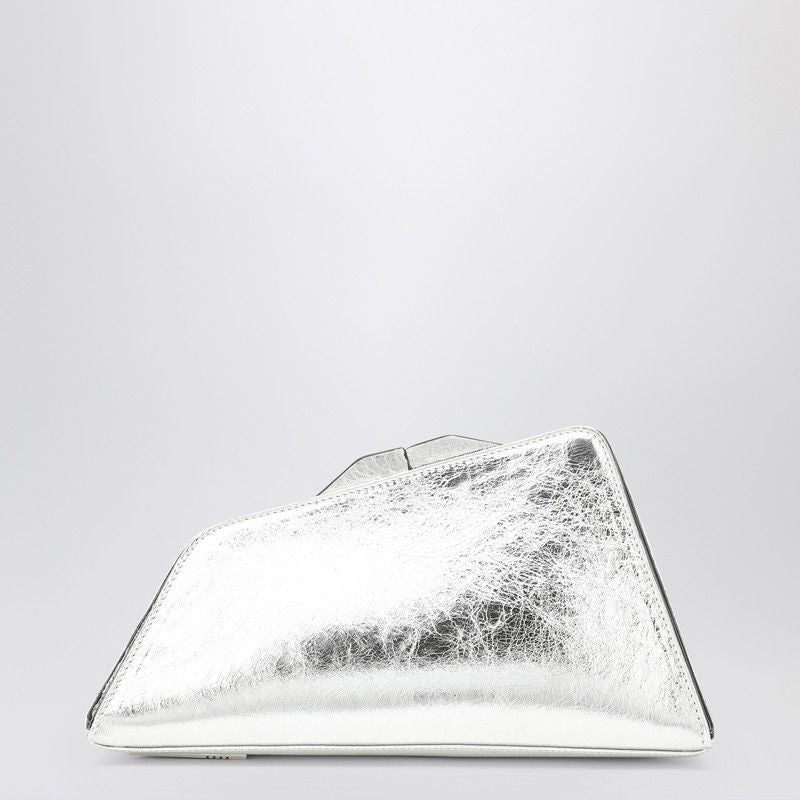 THE ATTICO Metallic Silver Leather Evening Clutch