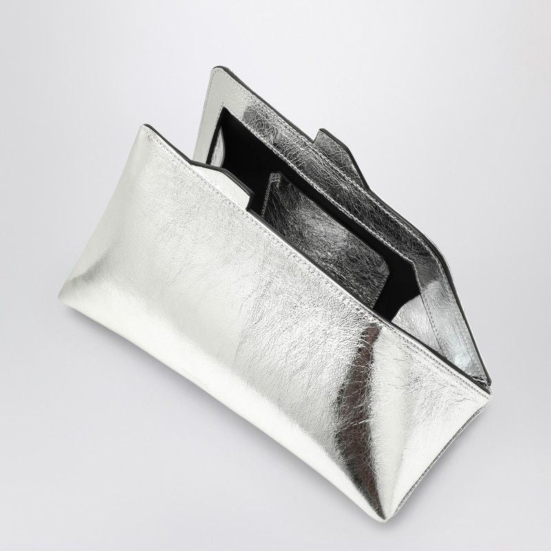 THE ATTICO Metallic Silver Leather Evening Clutch