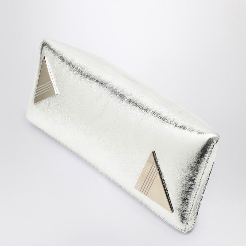 THE ATTICO Metallic Silver Leather Evening Clutch