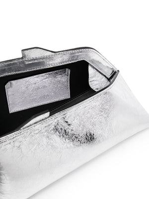 THE ATTICO Metallic Silver Leather Evening Clutch