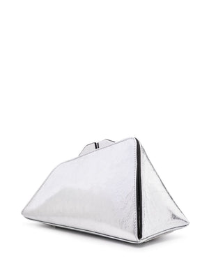 THE ATTICO Metallic Silver Leather Evening Clutch