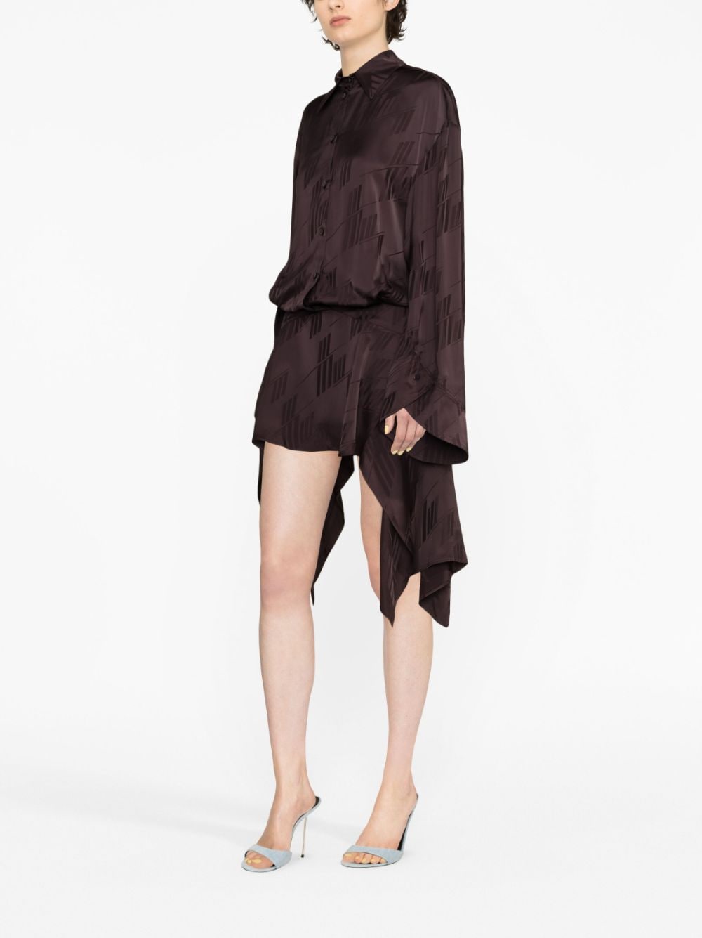 Mischa Logo-Jacquard Asymmetric Shirtdress - Dark Brown