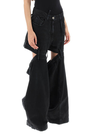 THE ATTICO Black Cut-Out Baggy Denim Jeans for Women in FW23 Season