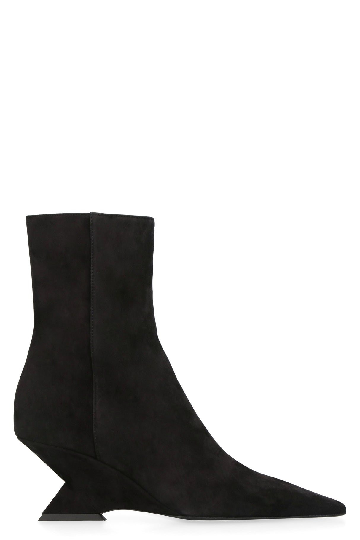 Black Suede Ankle Boots with Pyramid Wedge for Women