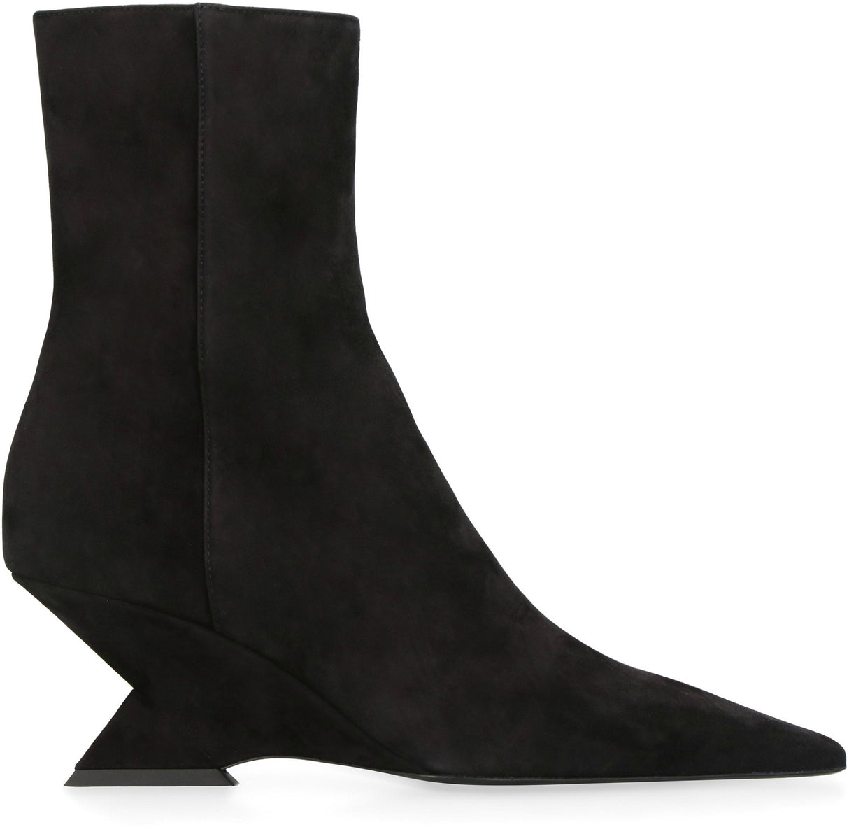 Black Suede Ankle Boots with Pyramid Wedge for Women