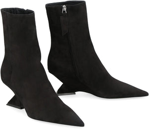 Black Suede Ankle Boots with Pyramid Wedge for Women