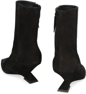 Black Suede Ankle Boots with Pyramid Wedge for Women