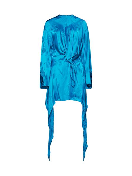 令人惊叹的不对称款天蓝缎子迷你连衣裙