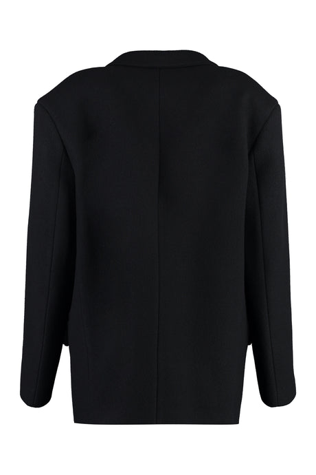 女士黑色羊毛棉外套-保暖橫肩大碼設計帶襯墊肩膀及翻領