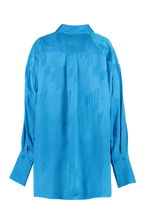 Blue Asymmetric Hem Oversize Fit Viscose Shirt for FW23
